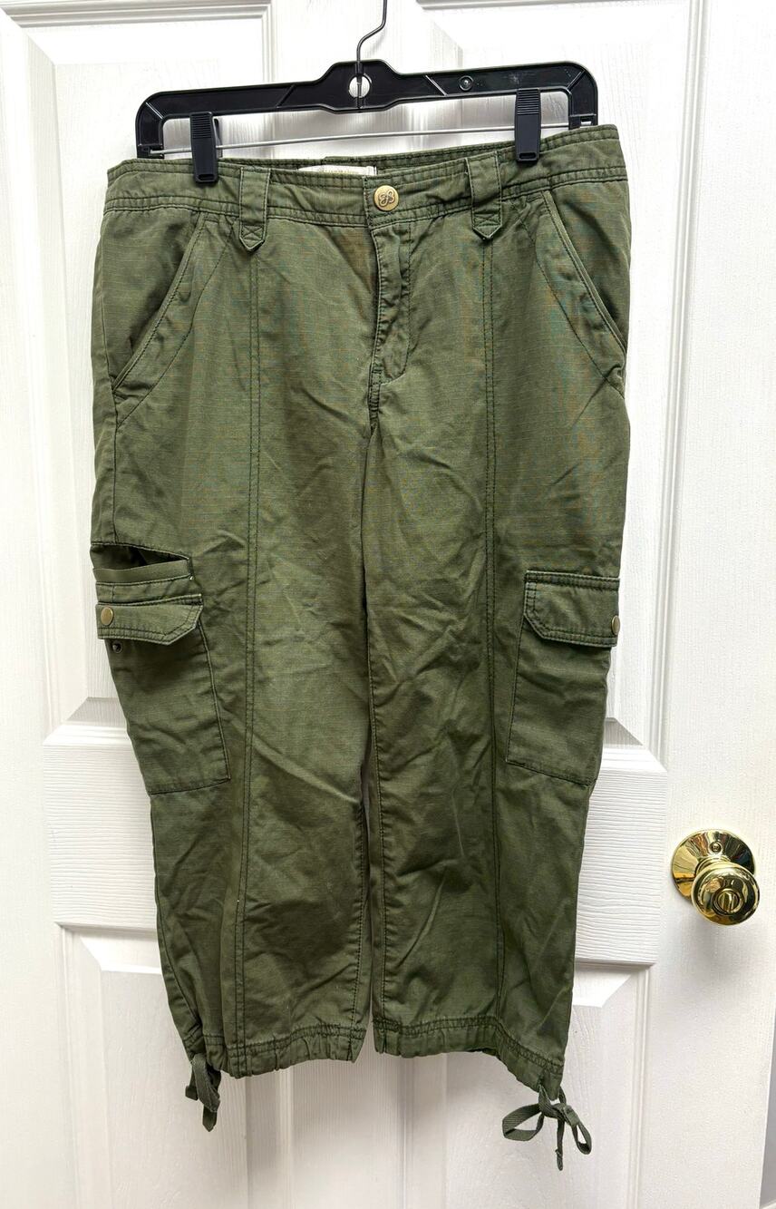 Eddie Bauer Pants Green Cropped Cargo Rip Stop, Utility, Drawstring, Size 6